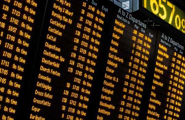 Train departure boards.